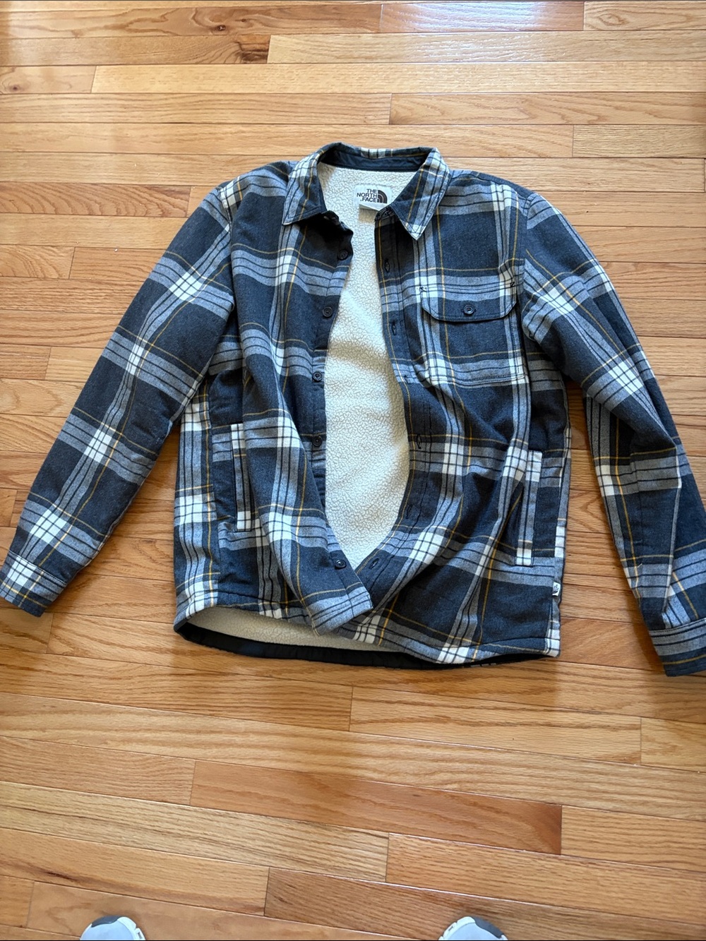 The North Face Plaid Sherpa-Lined Button Jacket - Gray & White